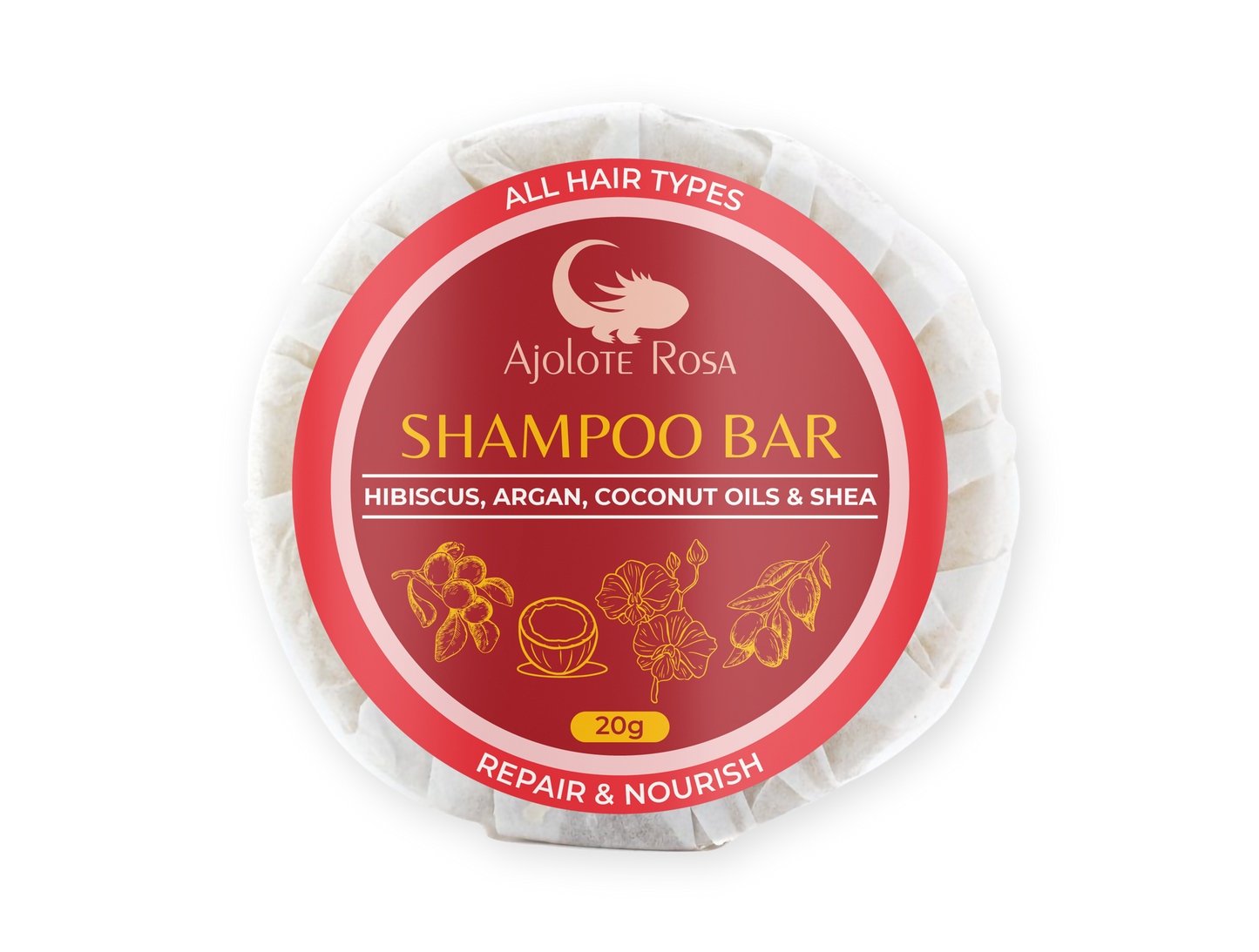Shampoo Bar with hibiscus, shea butter, argan & coconut oil 20g, 60g & 120g