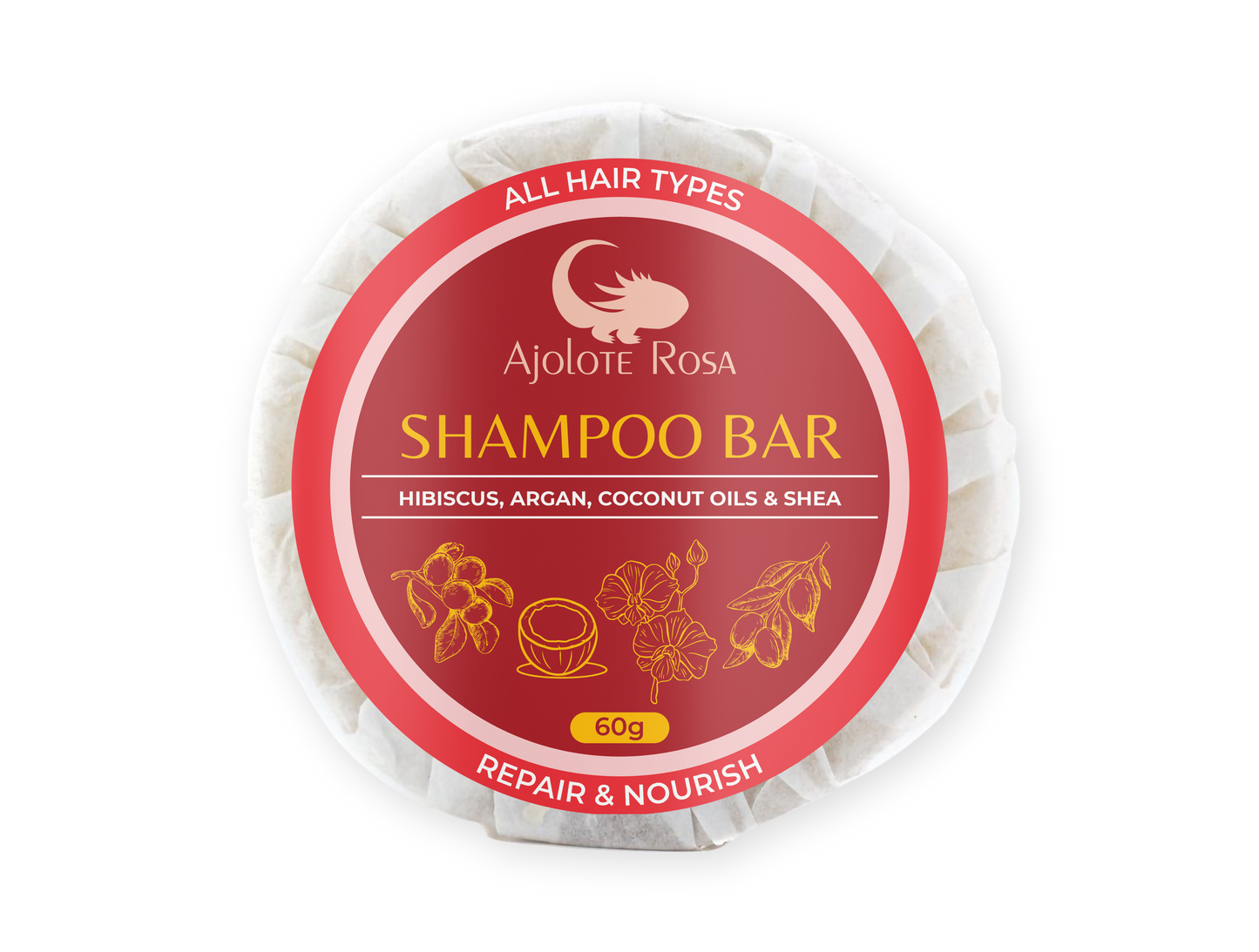 Shampoo Bar with hibiscus, shea butter, argan & coconut oil 20g, 60g & 120g